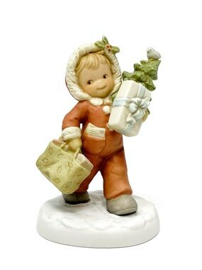Vintage Enesco Dear Old Dear Wish You Were Here Porcelain Figurine Christmas EUC